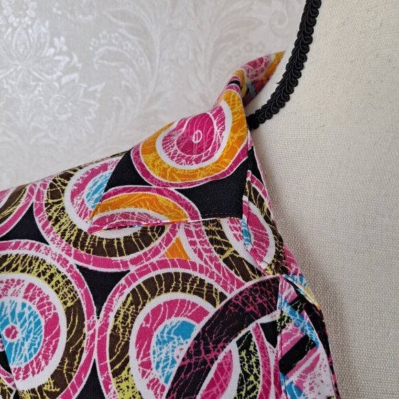 Peter Nygard Size M/L V-neck Button Front Shirt Geometric Print Ruched Sleeves - Picture 2 of 13